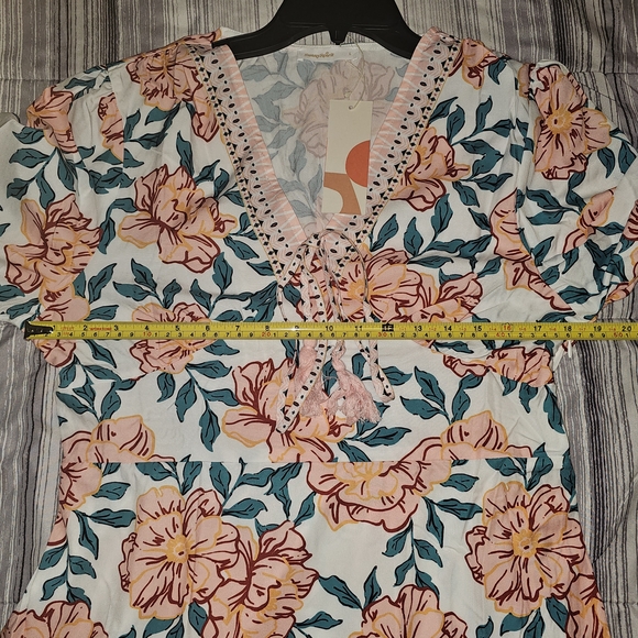 SunnySpirit Floral Boho Maxi Dress V-Neck Balloon Sleeve Tassel Size L - Picture 13 of 14